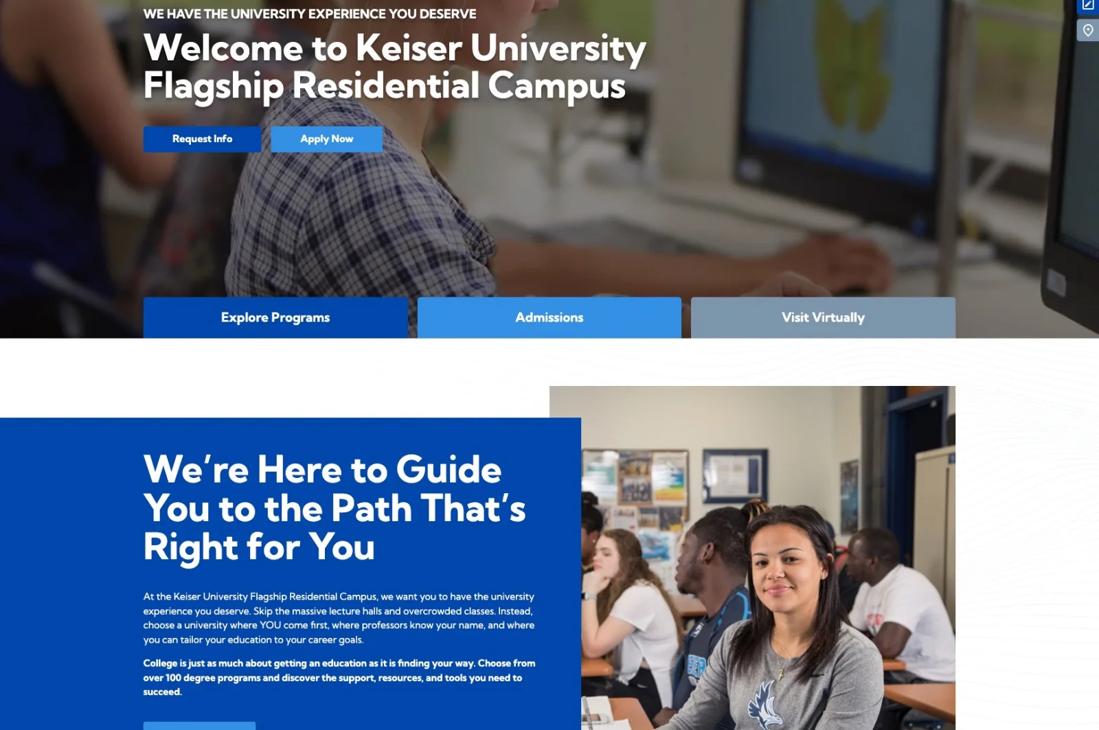 Keiser University Flagship campus website designed by Pacific54