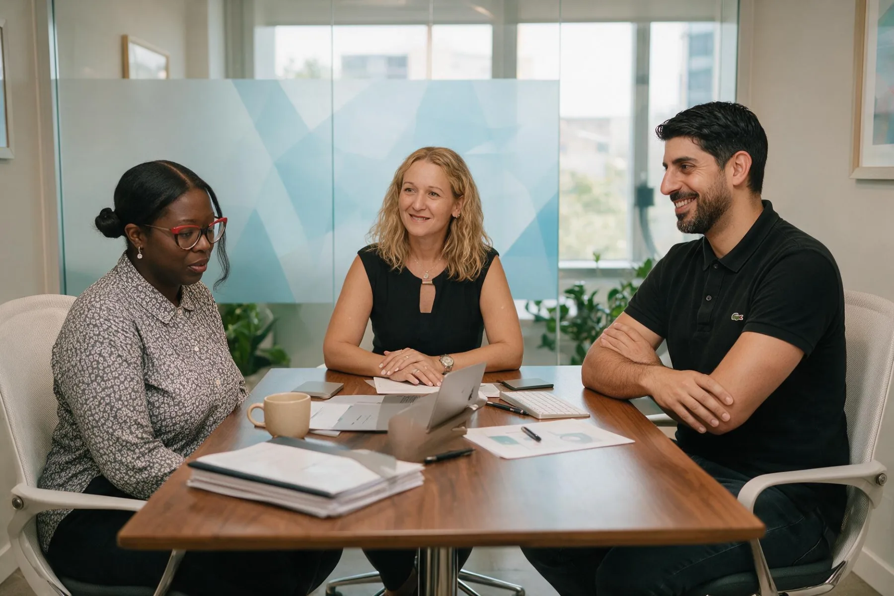 The Pacific54 team planning work together around a table